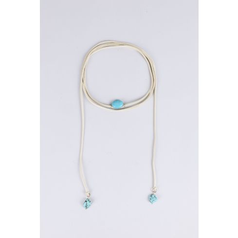 Lovemystyle Wrap rond witte Choker met blauwe parel Detail.