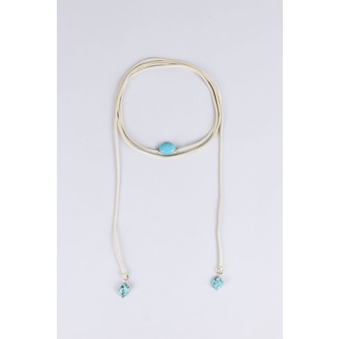 Lovemystyle Wrap rond witte Choker met blauwe parel Detail.