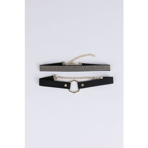 Lovemystyle Studded And Hexagon Double Choker Set