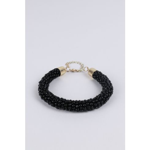 Lovemystyle Black Beaded Bracelet With Gold Clasp