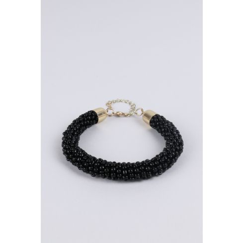 Lovemystyle negro con cuentas pulsera con broche de oro