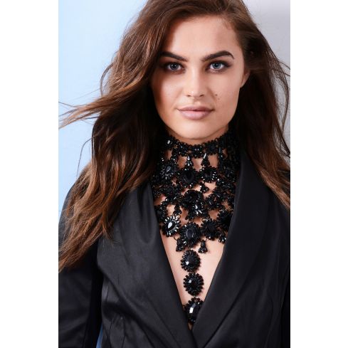 Lovemystyle pesado negro Jewelled arnés de cuerpo