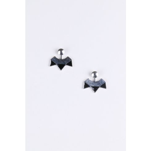 Lovemystyle Silver Stud Earrings With Black Triangle Back