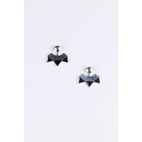 Lovemystyle argent boucles d’oreilles avec Triangle noir arrière