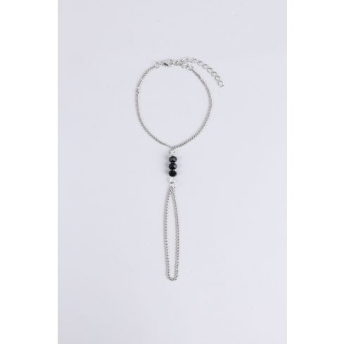 Lovemystyle Silber Kette Hand Gurtzeug mit schwarzen Perlen
