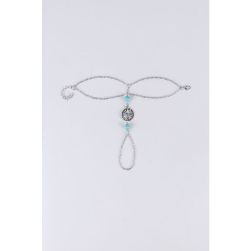 Lovemystyle Silver Chain Hand Harness With Turquoise Beads