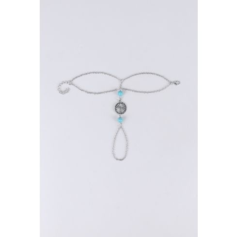 Lovemystyle zilveren ketting Hand harnas met Turquoise kralen