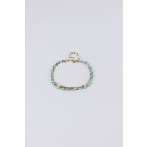 Lovemystyle oro doppio strato cavigliera con perline in turchese