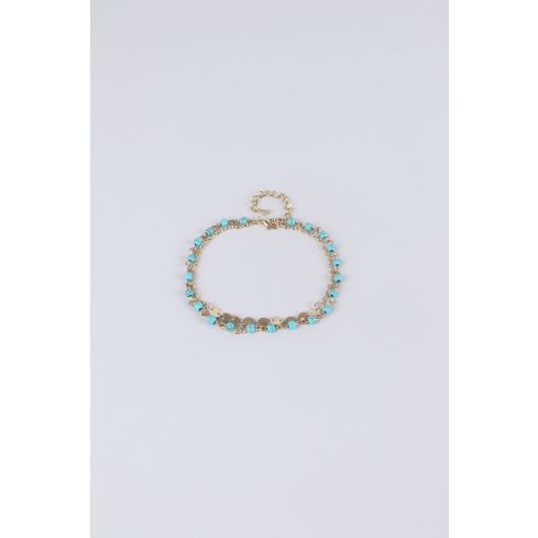 Lovemystyle Gold Double Layer Anklet With Turquoise Beads