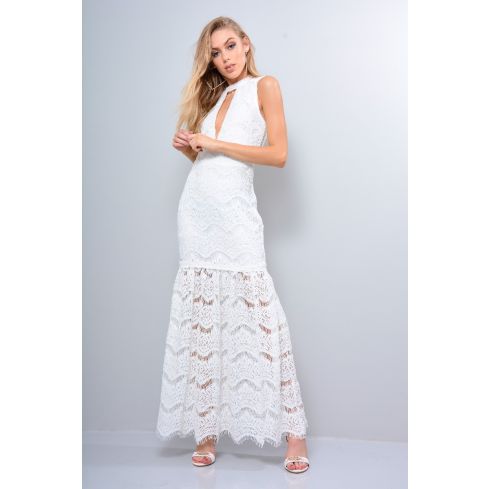 Lovemystyle Crochet Maxi Dress With Choker Collar In Ivory