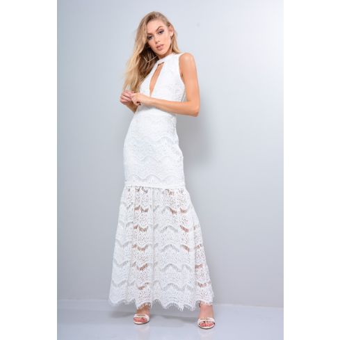 Maxi vestido de Crochet de Lovemystyle blanco con Collar de gargantilla