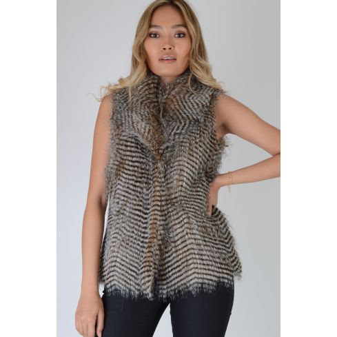 Lovemystyle Faux Fur Gilet With Two Tone Stripe