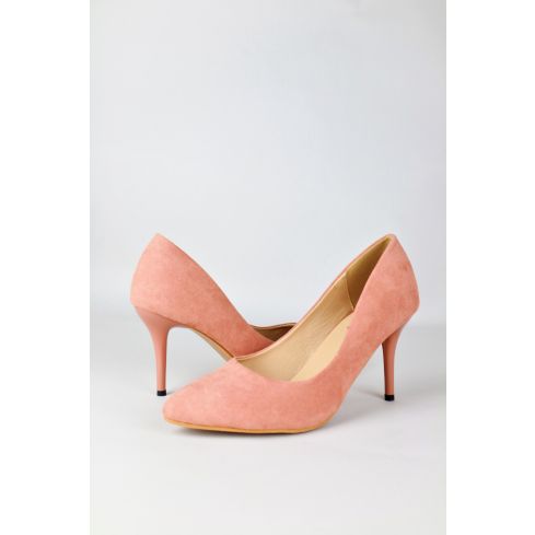 LMS Peach Suedette Court Shoe With Mid Height Heel