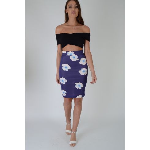 Lovemystyle lila Bodycon Midi kjol med blommönster