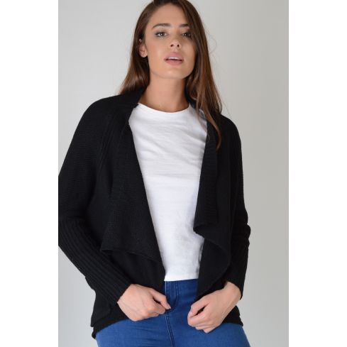 Lovemystyle Thick Waterfall Cardigan In Jet Black