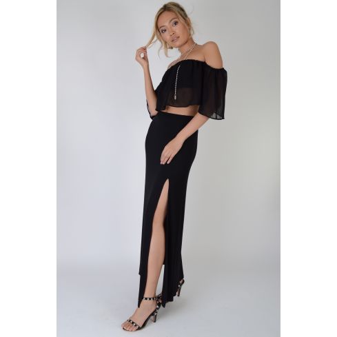Lovemystyle Black Maxi Skirt With Double Side Split