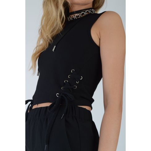 Lovemystyle Sleeveless Crop Top met Lace Up kanten In het zwart