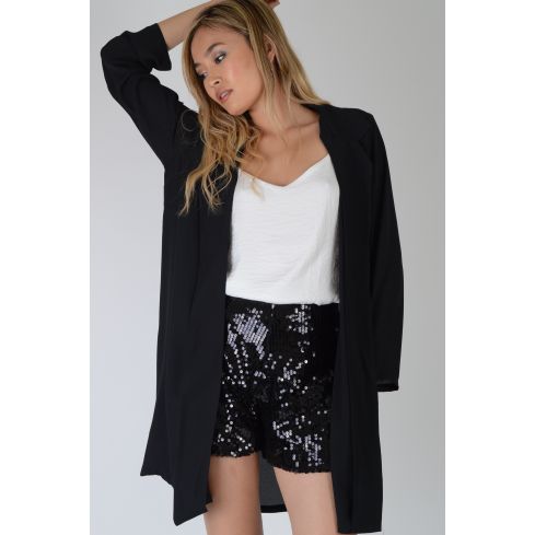 Lovemystyle Long Sleeve Thin Knit Black Blazer Jacket