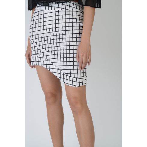 Lovemystyle Asymmetrical Black And White Checked Bodycon Skirt