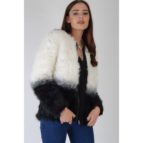 Lovemystyle wit en zwart Faux Fur blouson