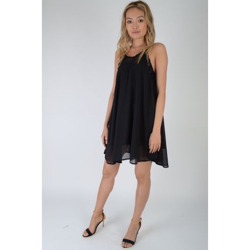 Lovemystyle Black A-Line Dress Featuring Lace Inserts
