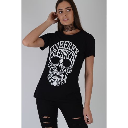 Lovemystyle Black T-Shirt With White Skull Graphic