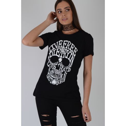 Camiseta Lovemystyle negra con blanco cráneo gráfico