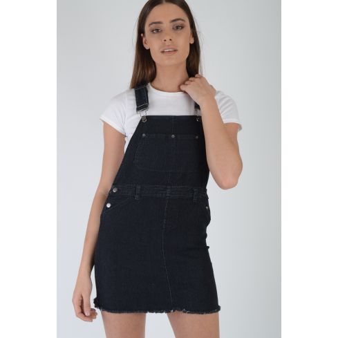 Lovemystyle Black Dungaree Dress Featuring Silver Hardware