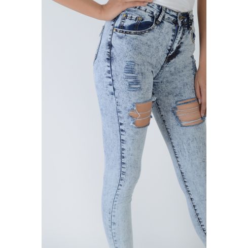 Lovemystyle Säure natürliche Taille Skinny-Jeans mit Rips