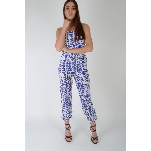 Lovemystyle Blue And White Adria Print Relaxed Fit Jumpsuit