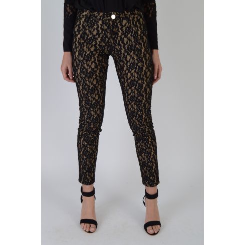 Lovemystyle Nude Pencil Trousers With Black Lace Overlay