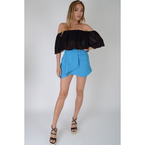 Lovemystyle Bright Blue A-Line Skirt With Aysmmetric Hem