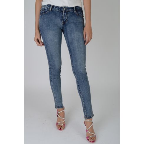 Lovemystyle Acid Wash jambe maigre bleu de faible hauteur Jeans